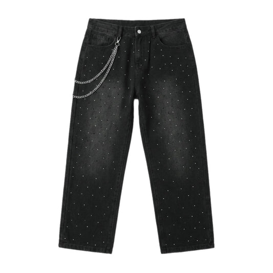 BLACK RHINESTONE CLOUD DENIM JEANS