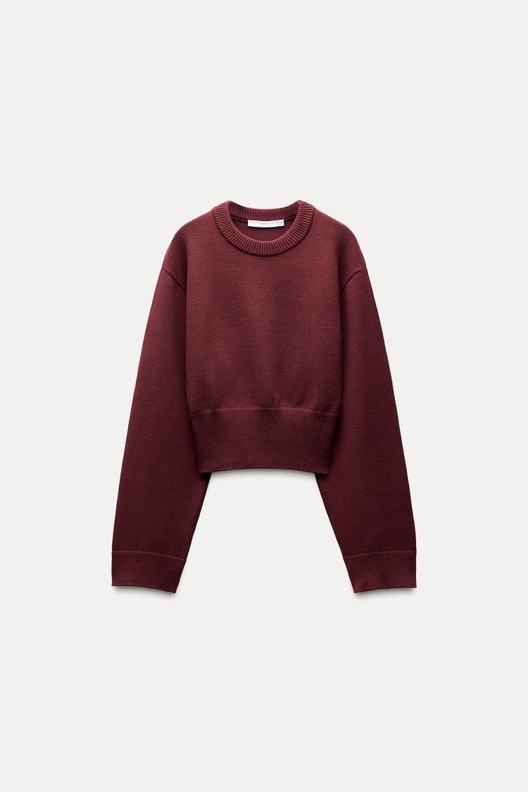 Cropped Knit Sweater with Wide Sleeves