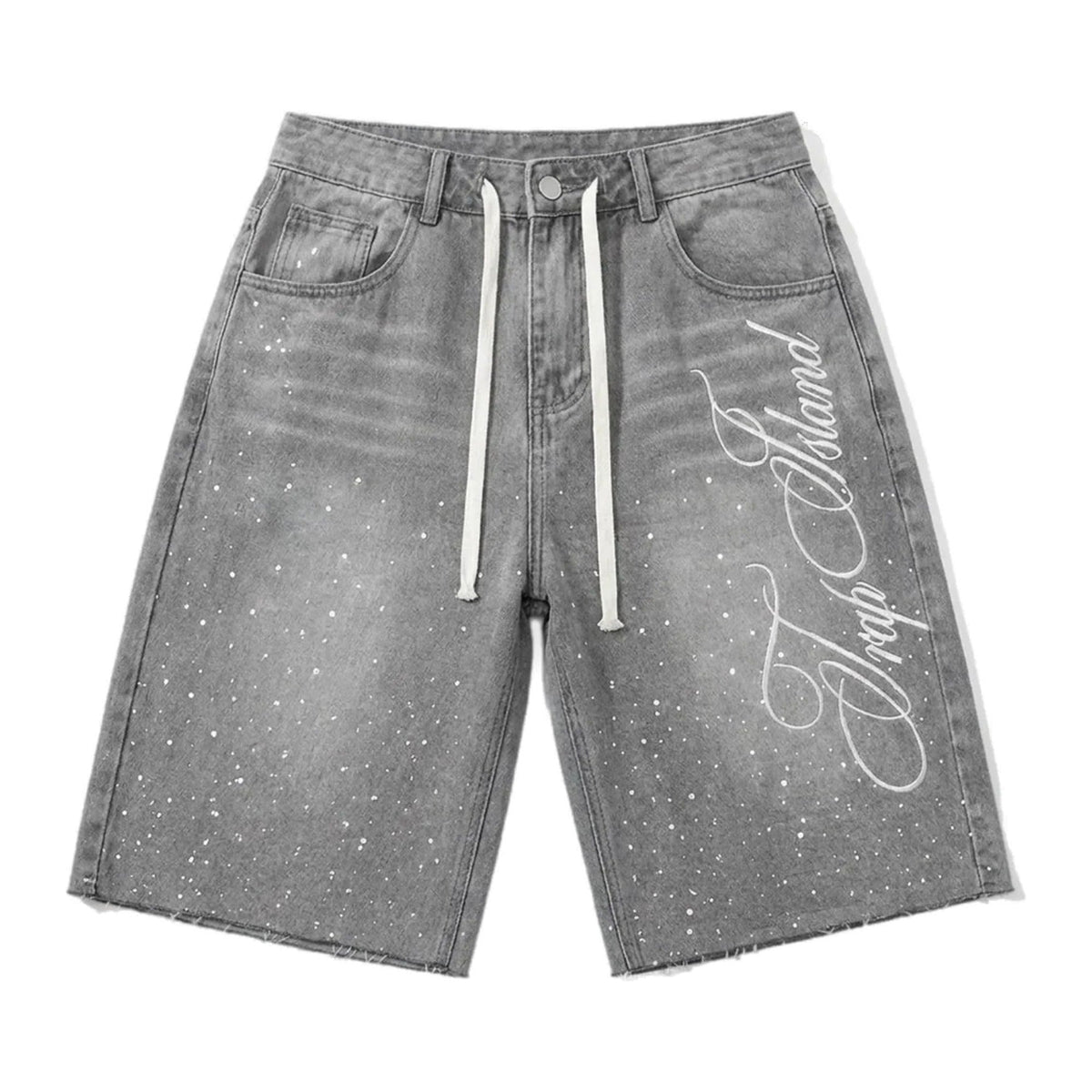 SCRIPT SPLATTER DENIM SHORTS